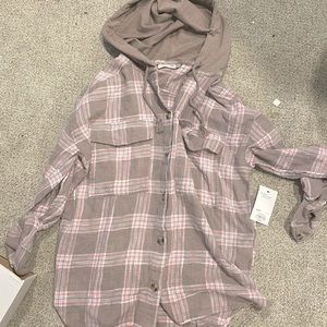 NWT pink and brown flannel hoodie from So. Size small